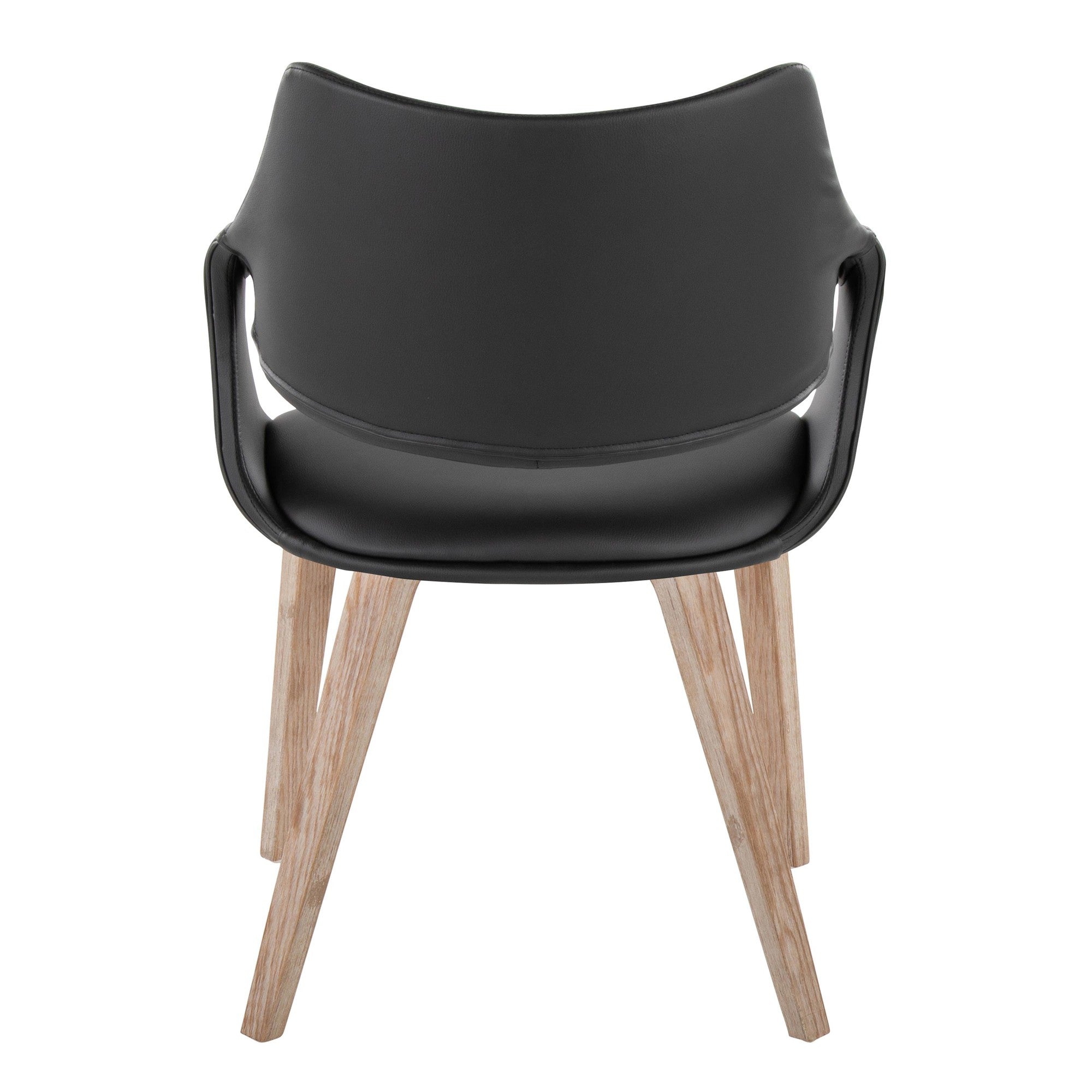 Curvo High Back Upholstered Chair - Set of 2 - Whitewashed Wood, Black PU