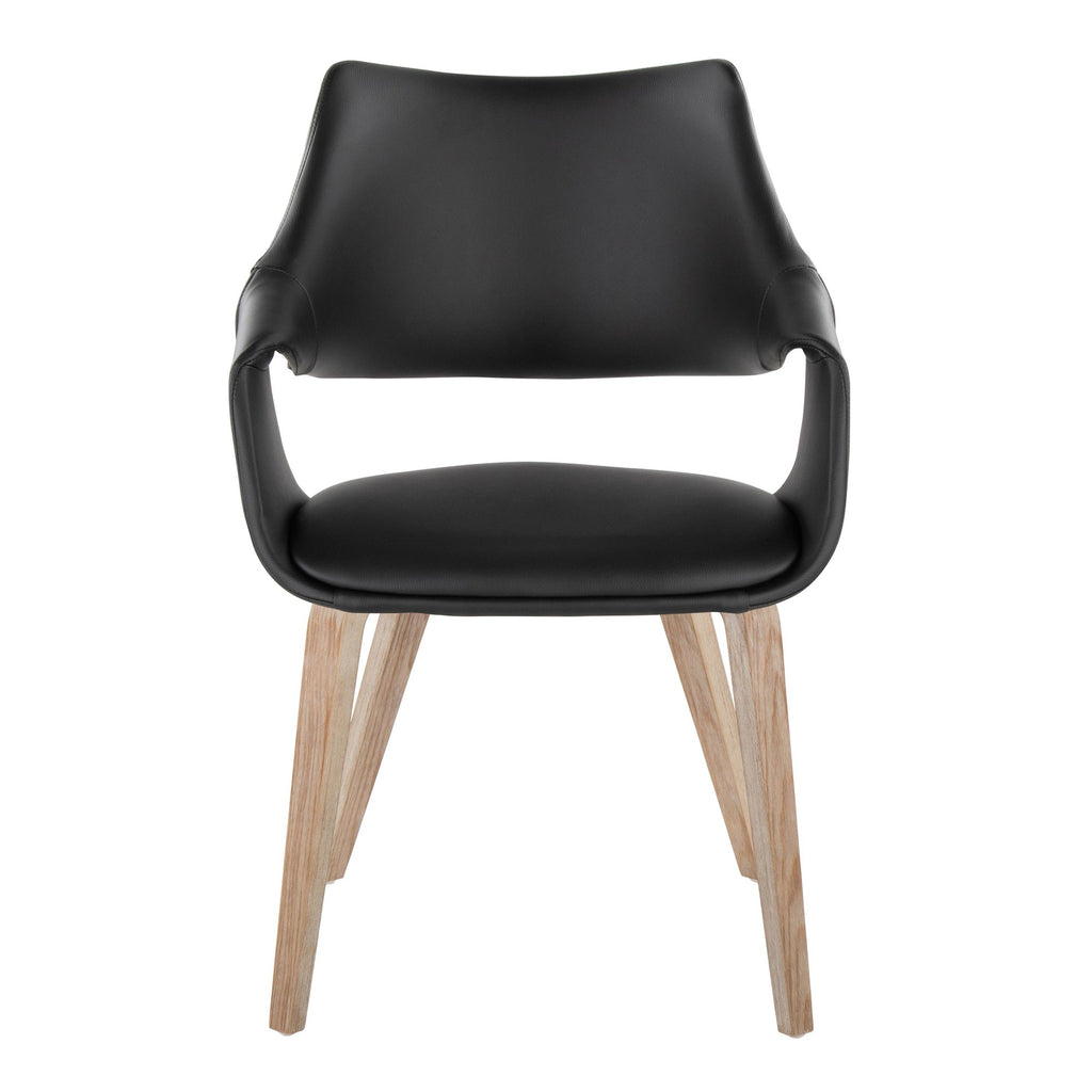 Curvo High Back Upholstered Chair - Set of 2 - Whitewashed Wood, Black PU