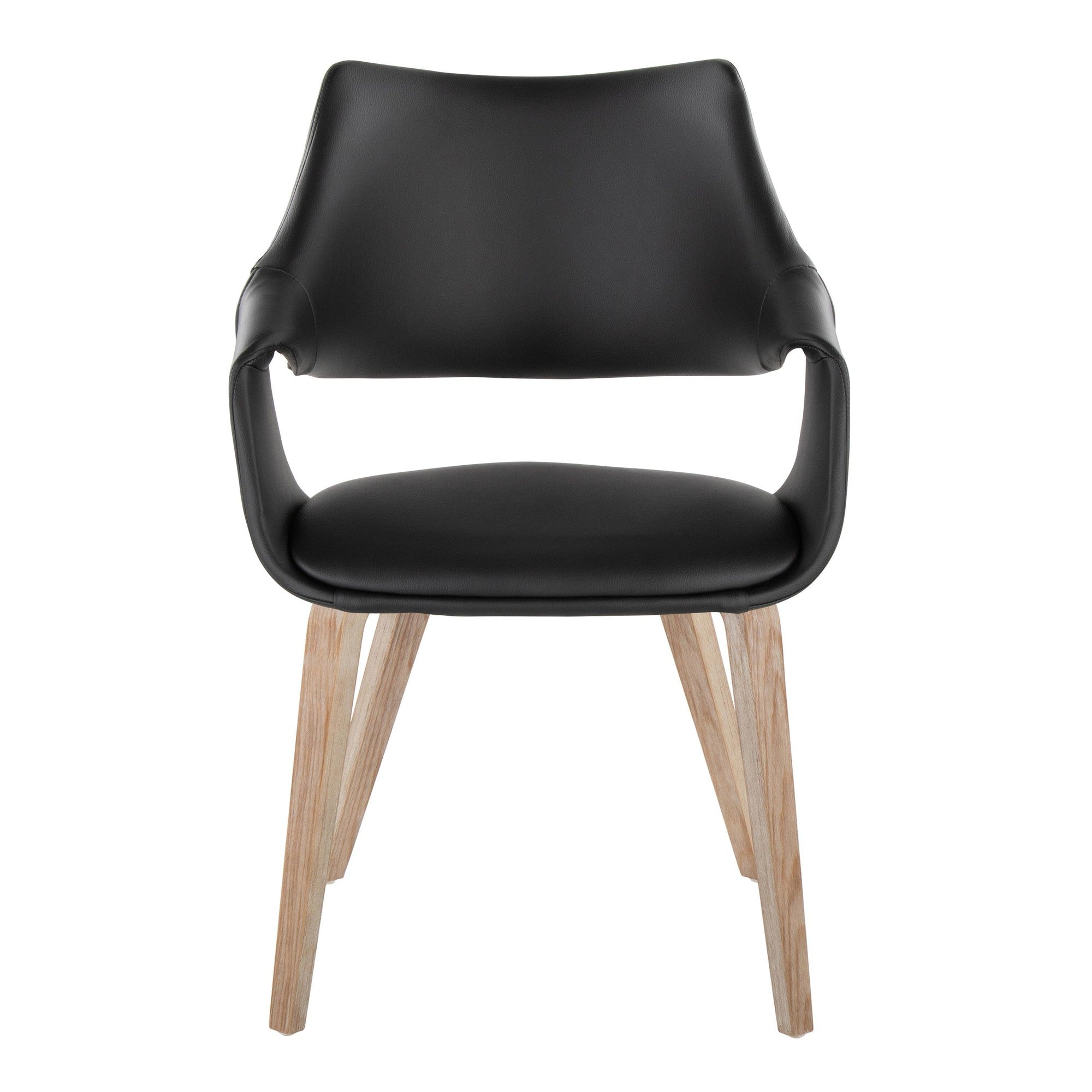 Curvo High Back Upholstered Chair - Set of 2 - Whitewashed Wood, Black PU