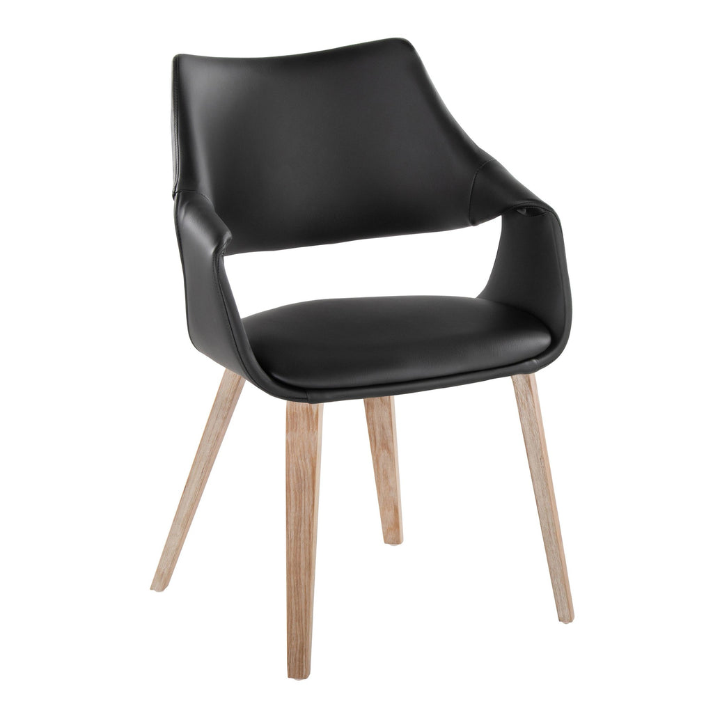 Curvo High Back Upholstered Chair - Set of 2 - Whitewashed Wood, Black PU