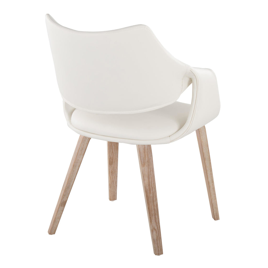 Curvo High Back Upholstered Chair - Set of 2 - Whitewashed Wood, White PU