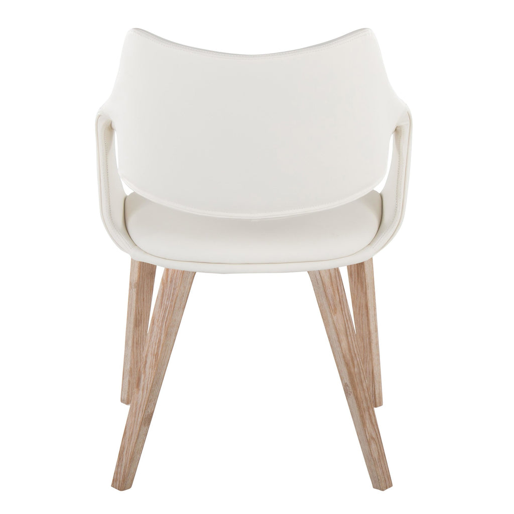 Curvo High Back Upholstered Chair - Set of 2 - Whitewashed Wood, White PU