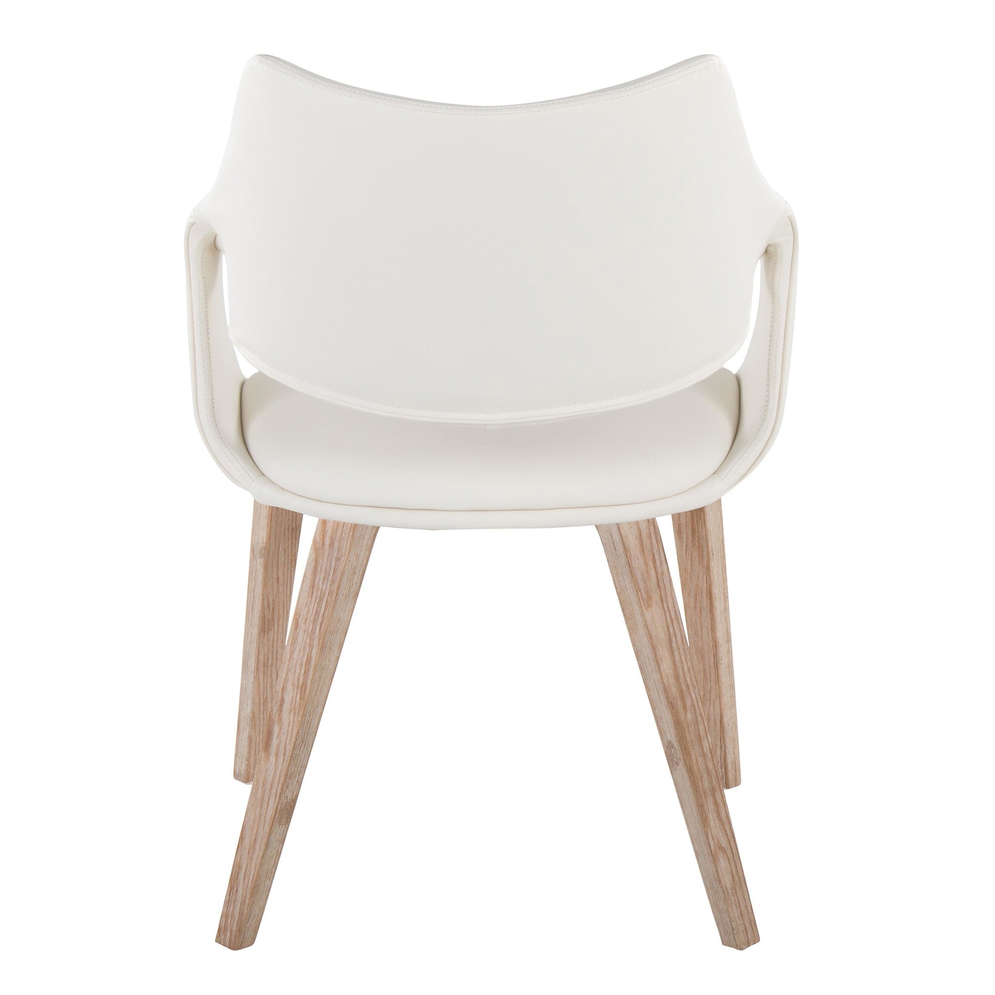 Curvo High Back Upholstered Chair - Set of 2 - Whitewashed Wood, White PU