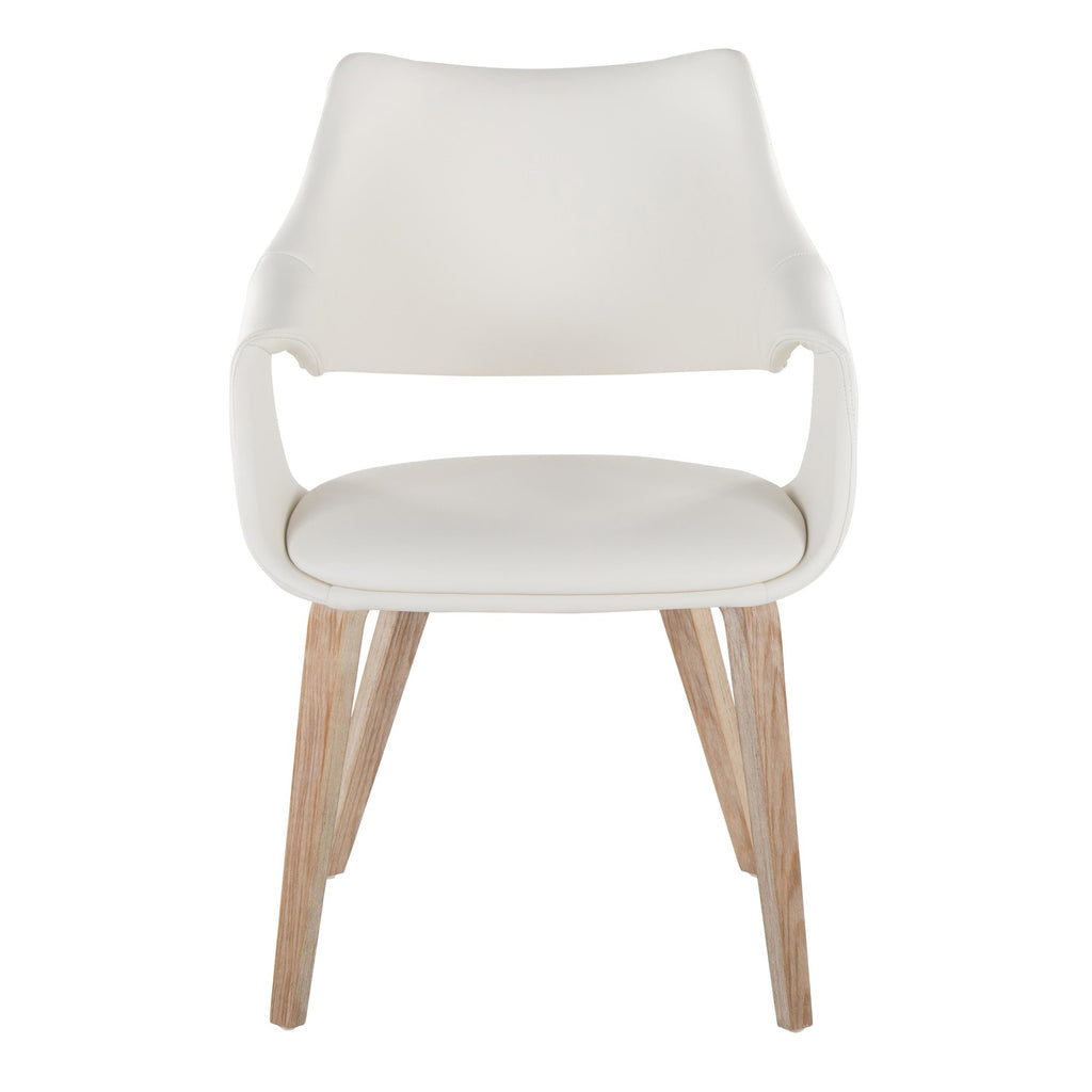 Curvo High Back Upholstered Chair - Set of 2 - Whitewashed Wood, White PU