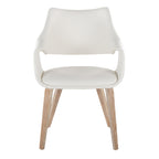 Curvo High Back Upholstered Chair - Set of 2 - Whitewashed Wood, White PU