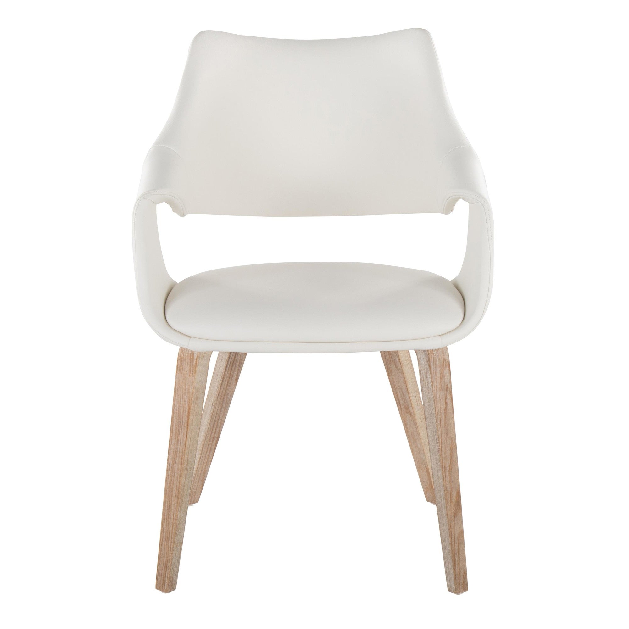 Curvo High Back Upholstered Chair - Set of 2 - Whitewashed Wood, White PU