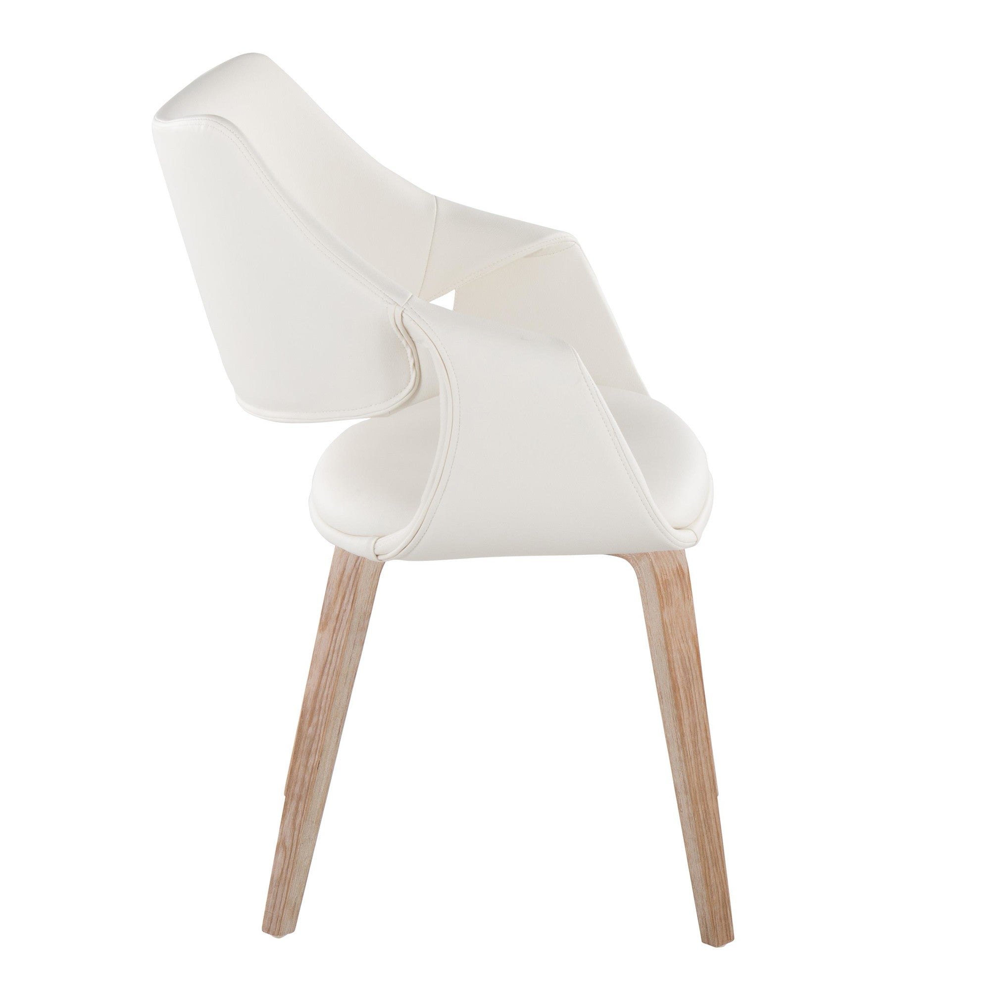 Curvo High Back Upholstered Chair - Set of 2 - Whitewashed Wood, White PU