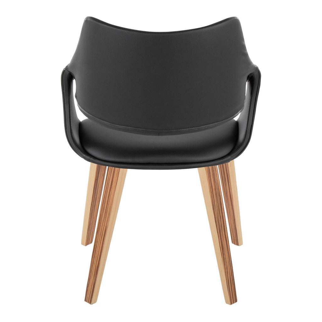Curvo High Back Upholstered Chair - Set of 2 - Zebra Wood, Black PU