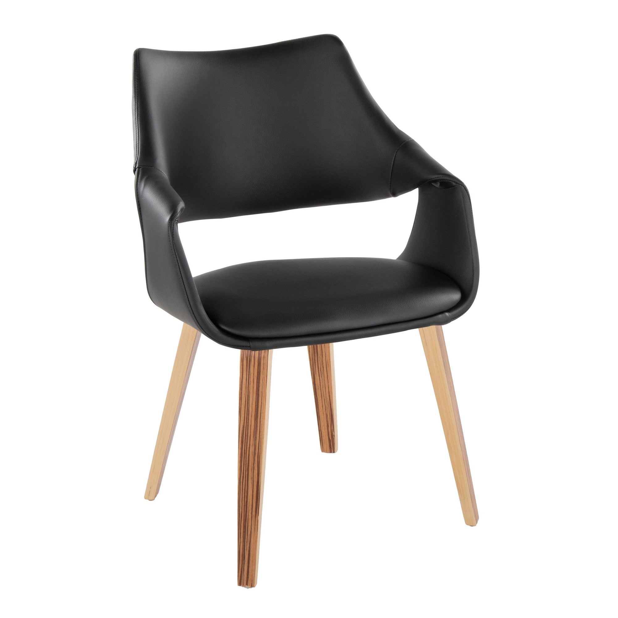 Curvo High Back Upholstered Chair - Set of 2 - Zebra Wood, Black PU