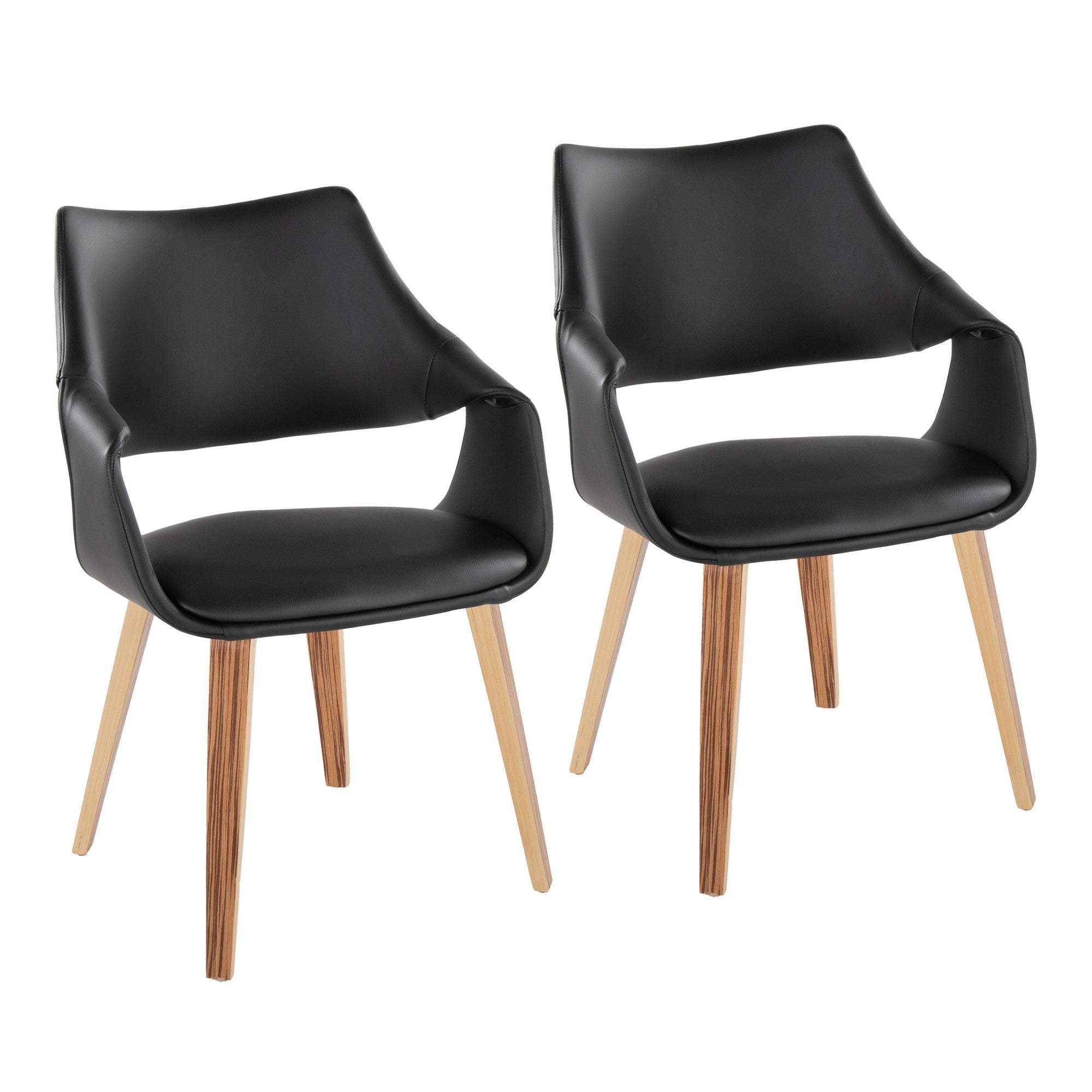 Curvo High Back Upholstered Chair - Set of 2 - Zebra Wood, Black PU