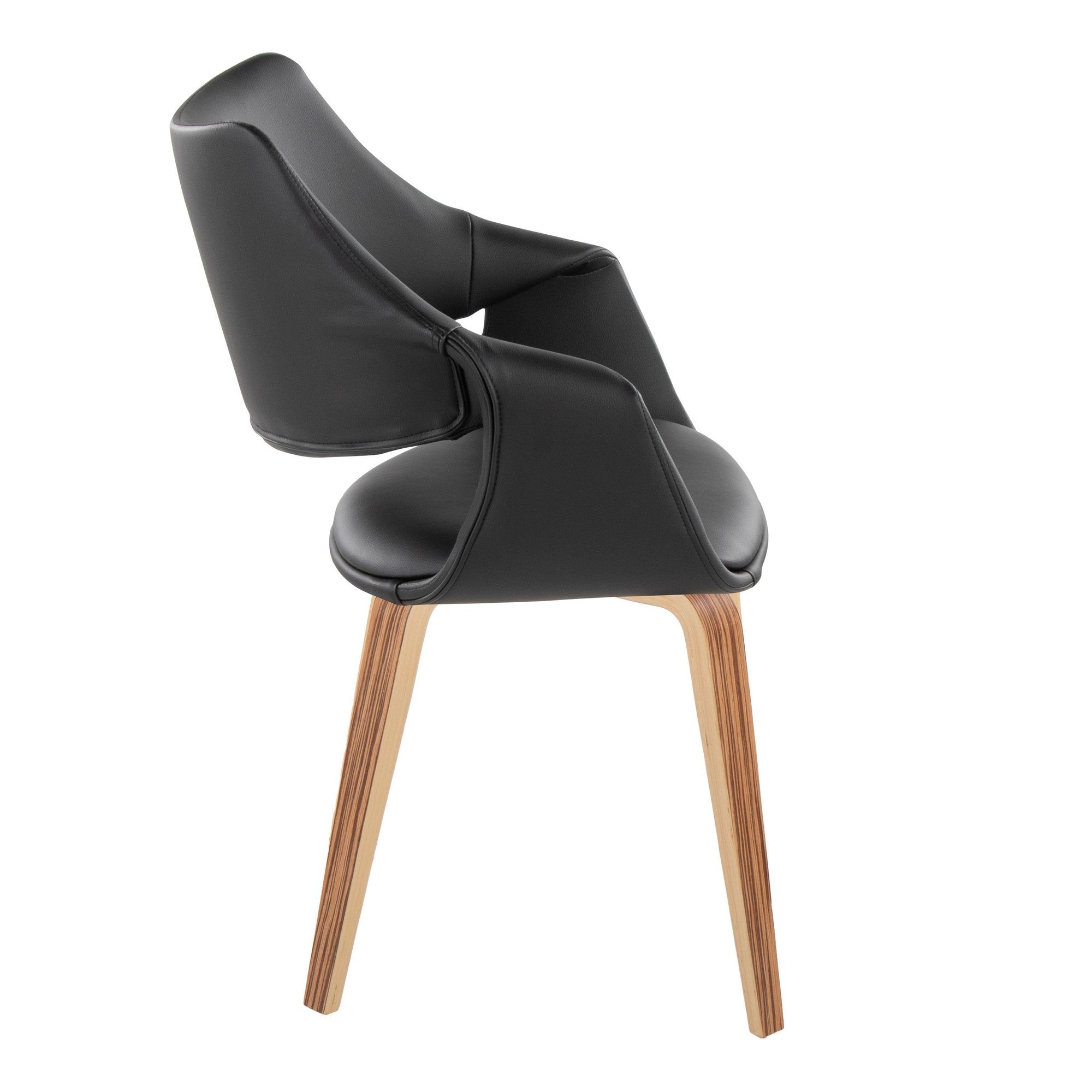 Curvo High Back Upholstered Chair - Set of 2 - Zebra Wood, Black PU