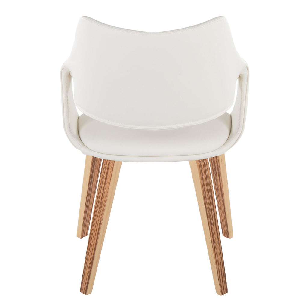 Curvo High Back Upholstered Chair - Set of 2 - Zebra Wood, White PU