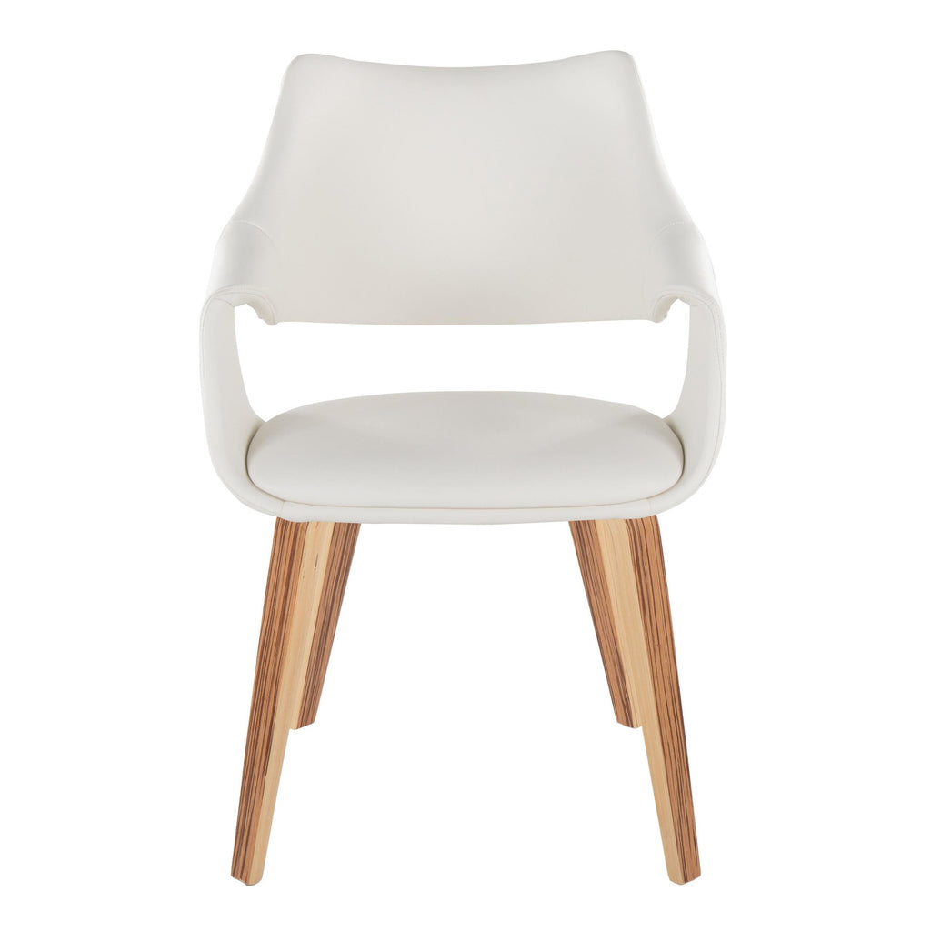 Curvo High Back Upholstered Chair - Set of 2 - Zebra Wood, White PU
