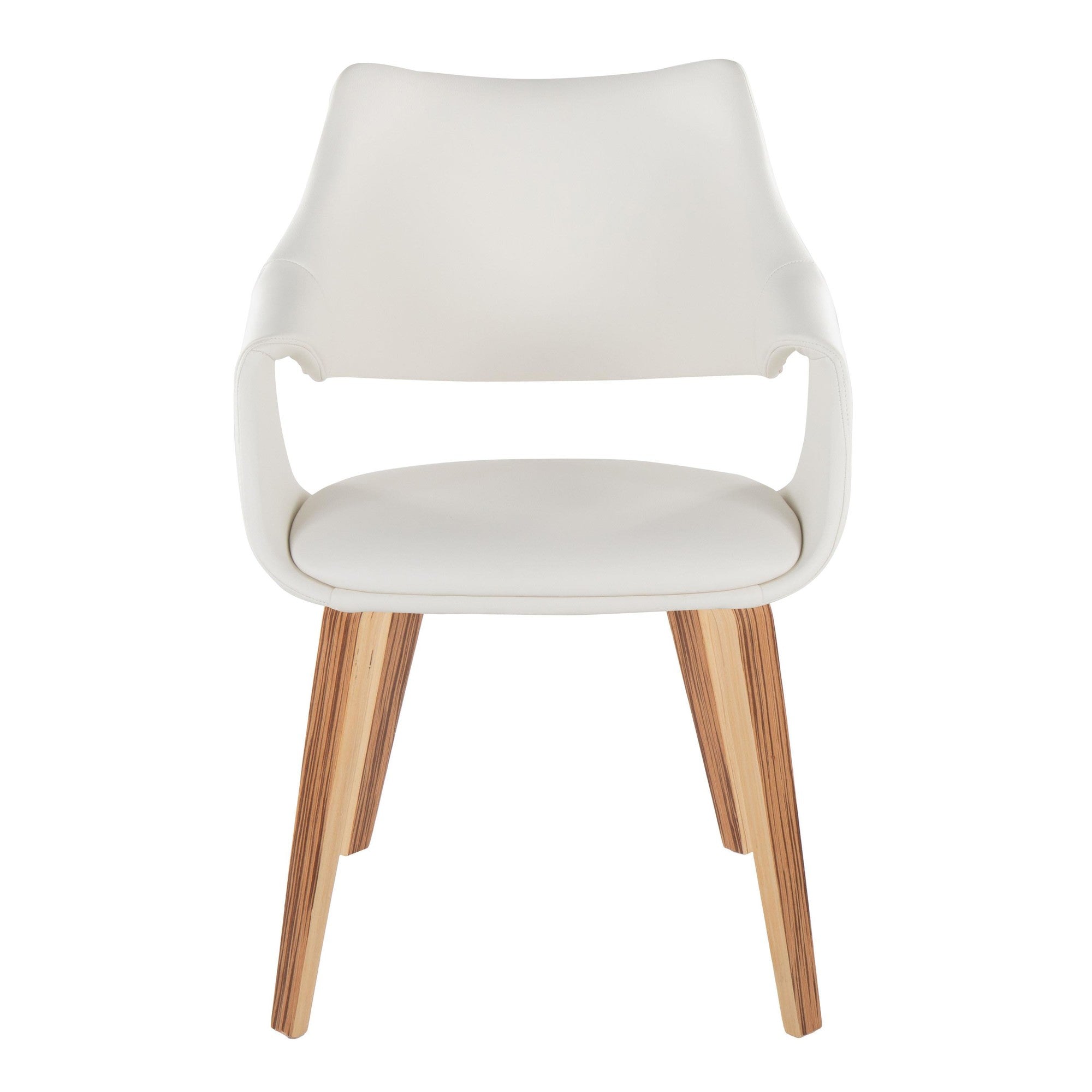 Curvo High Back Upholstered Chair - Set of 2 - Zebra Wood, White PU
