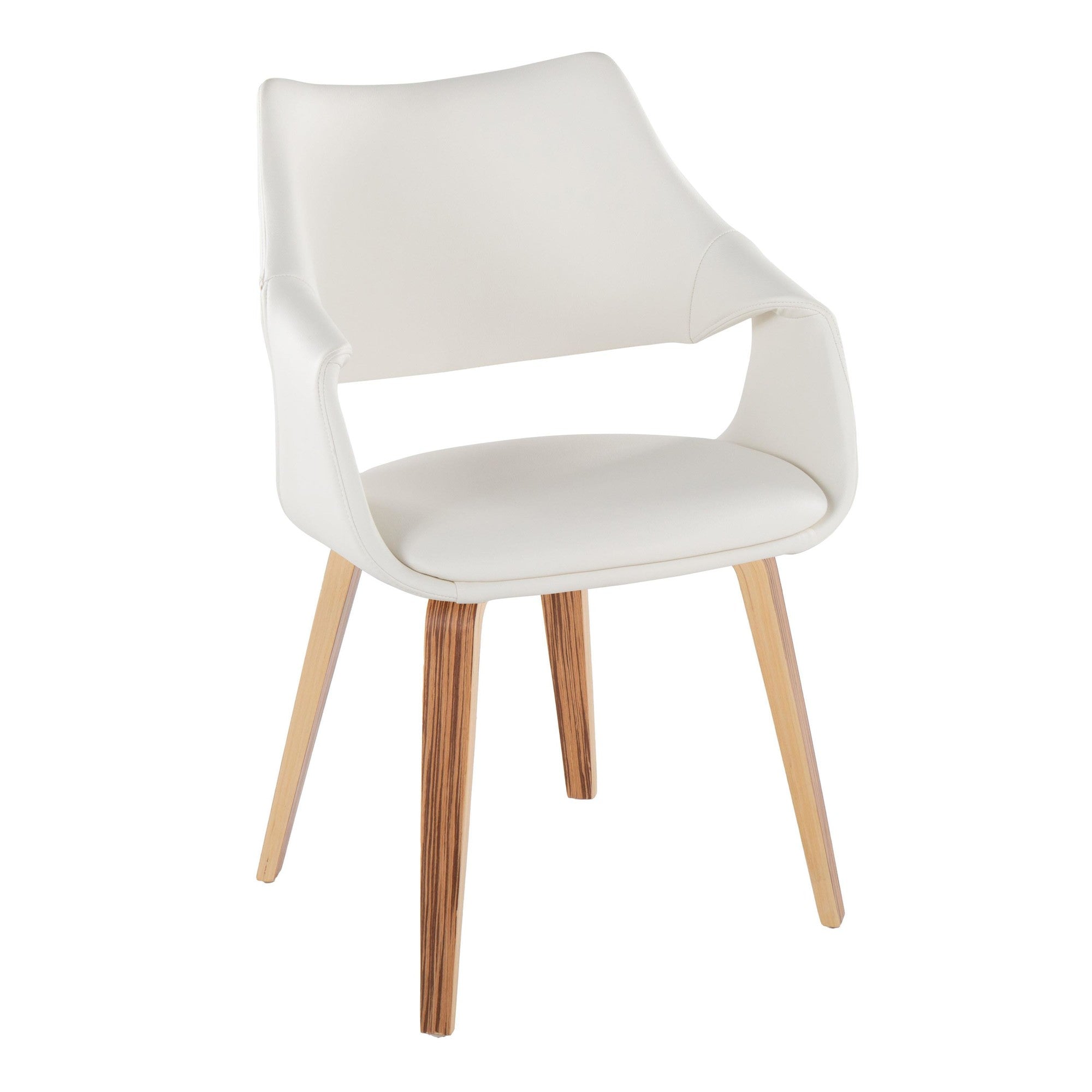 Curvo High Back Upholstered Chair - Set of 2 - Zebra Wood, White PU