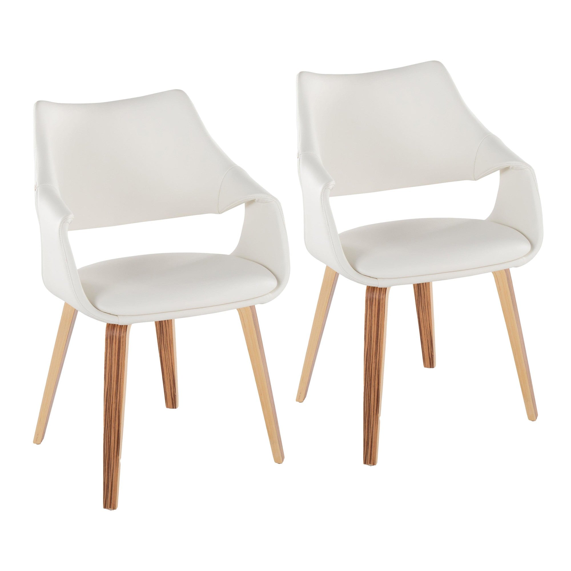Curvo High Back Upholstered Chair - Set of 2 - Zebra Wood, White PU