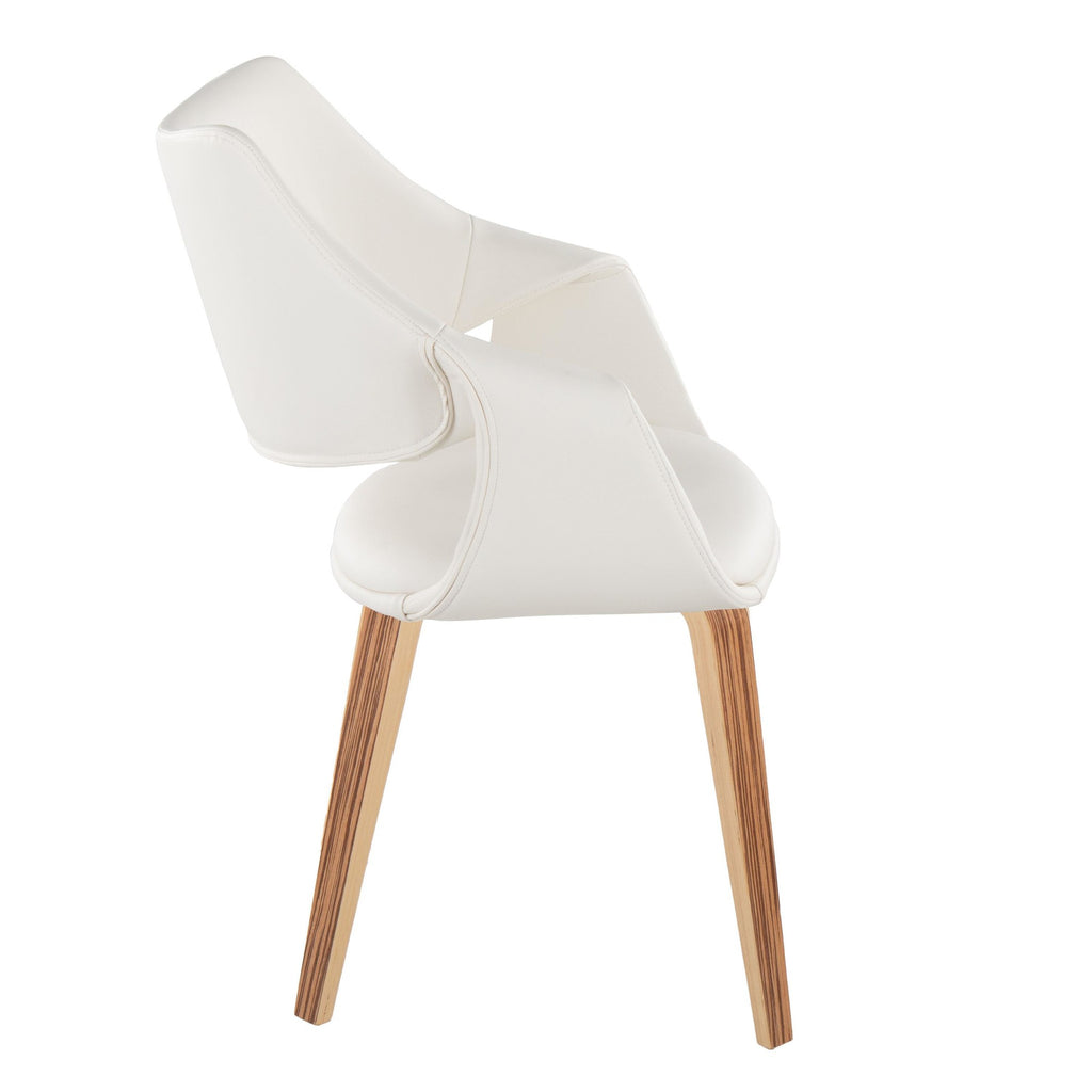Curvo High Back Upholstered Chair - Set of 2 - Zebra Wood, White PU