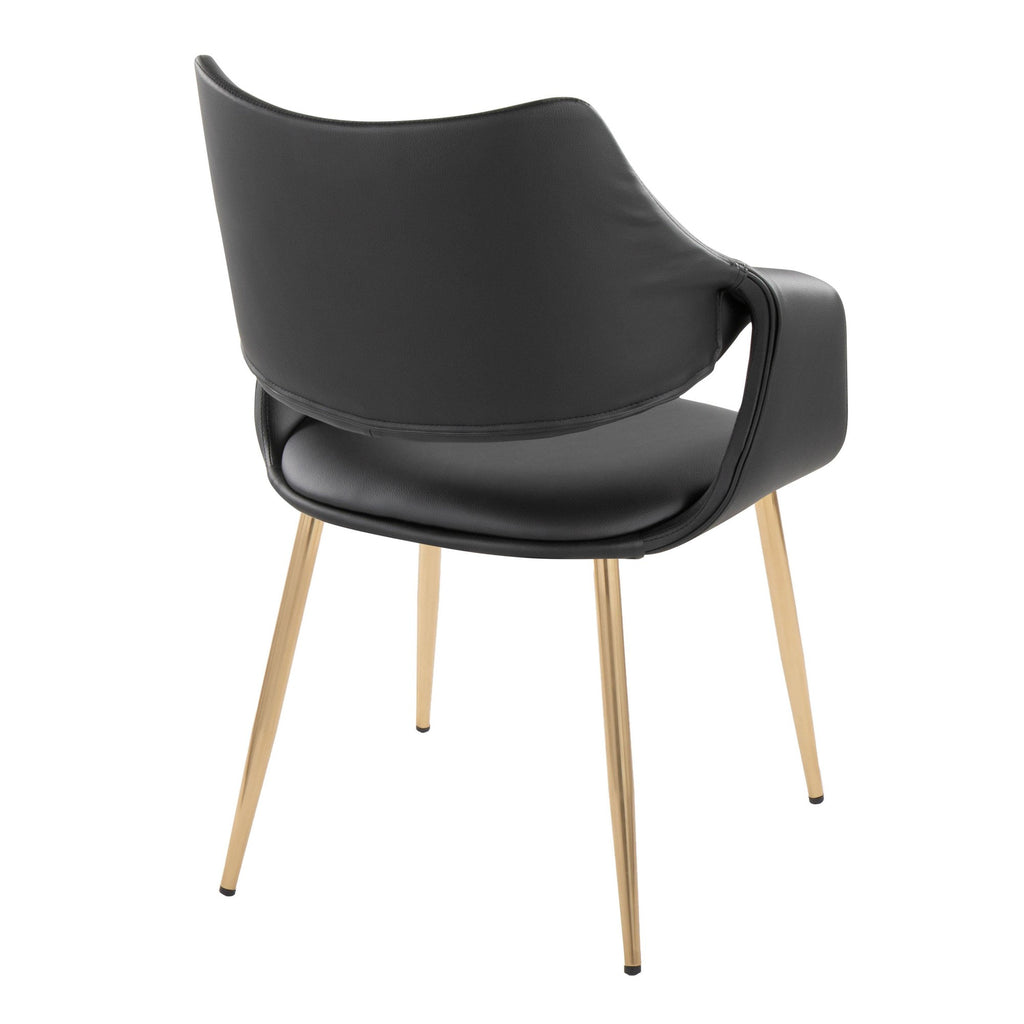Curvo High Back Upholstered Chair - Set of 2 - Gold Metal, Black PU