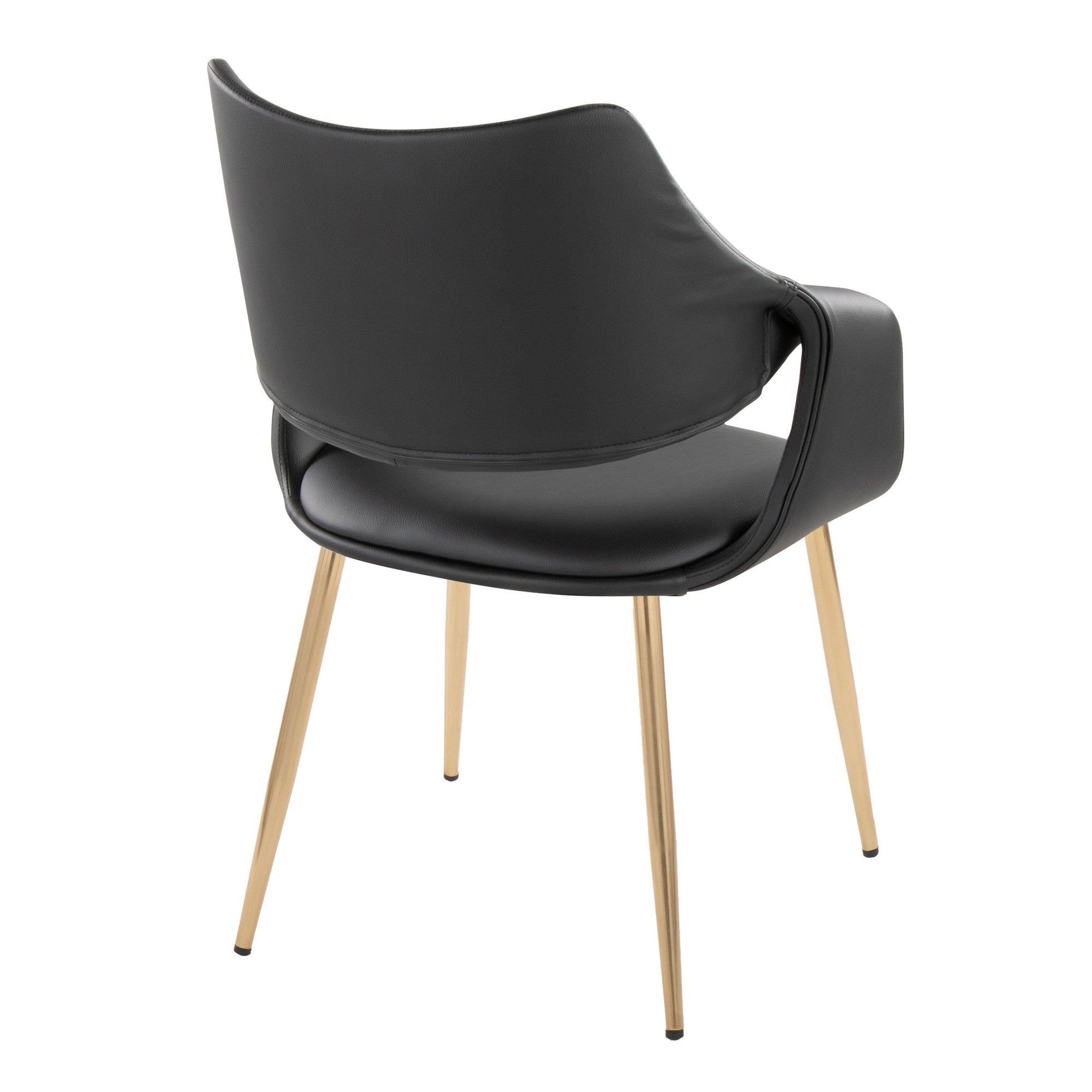 Curvo High Back Upholstered Chair - Set of 2 - Gold Metal, Black PU