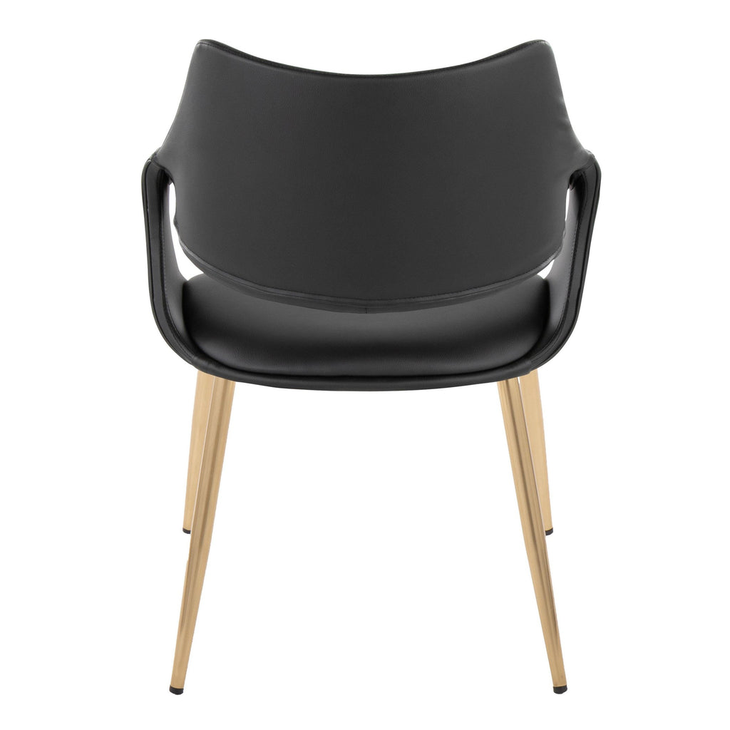 Curvo High Back Upholstered Chair - Set of 2 - Gold Metal, Black PU