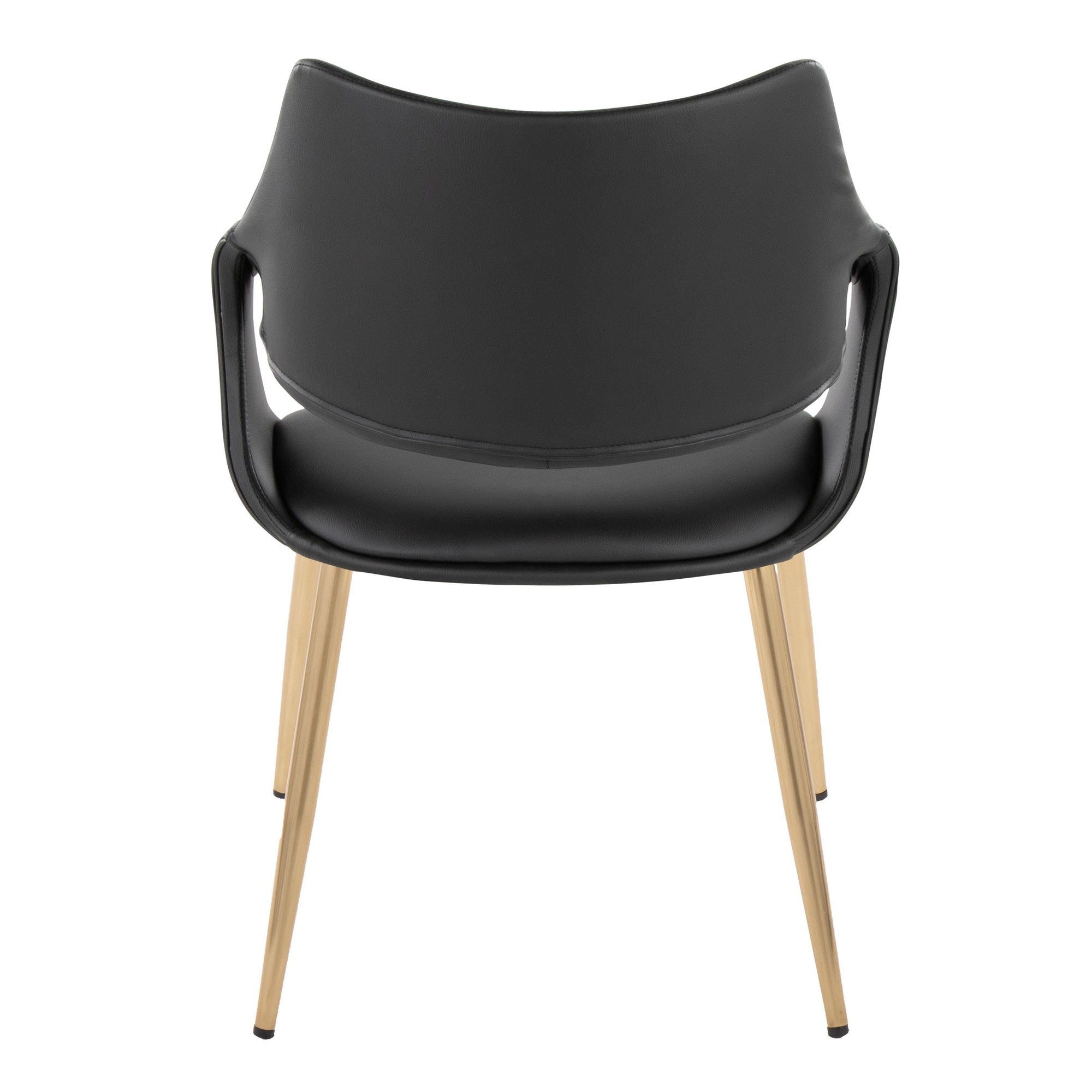 Curvo High Back Upholstered Chair - Set of 2 - Gold Metal, Black PU