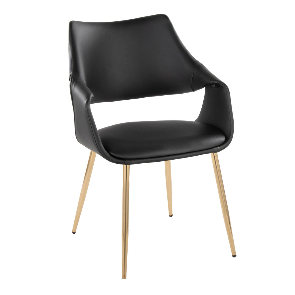 Curvo High Back Upholstered Chair - Set of 2 - Gold Metal, Black PU