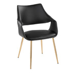 Curvo High Back Upholstered Chair - Set of 2 - Gold Metal, Black PU