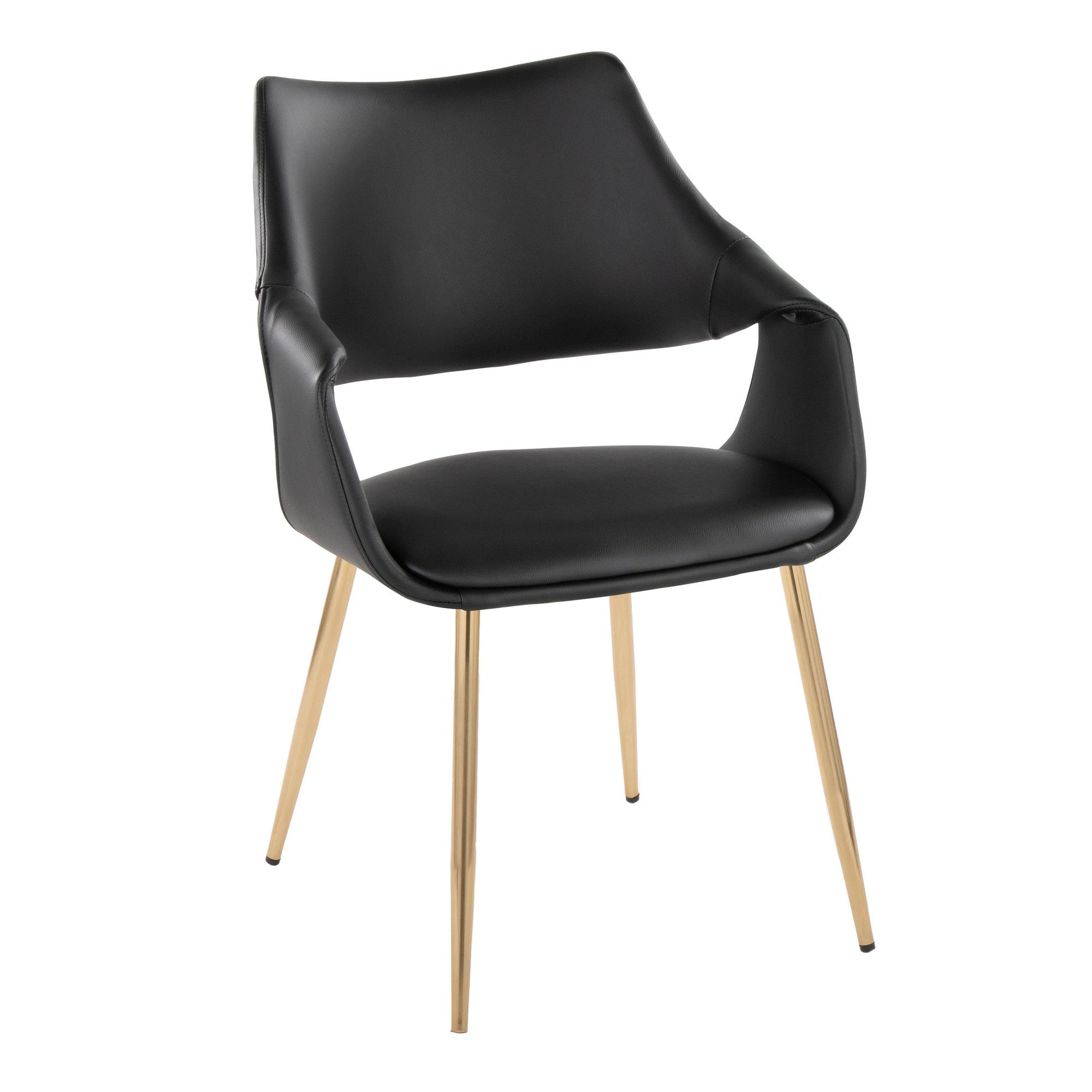Curvo High Back Upholstered Chair - Set of 2 - Gold Metal, Black PU