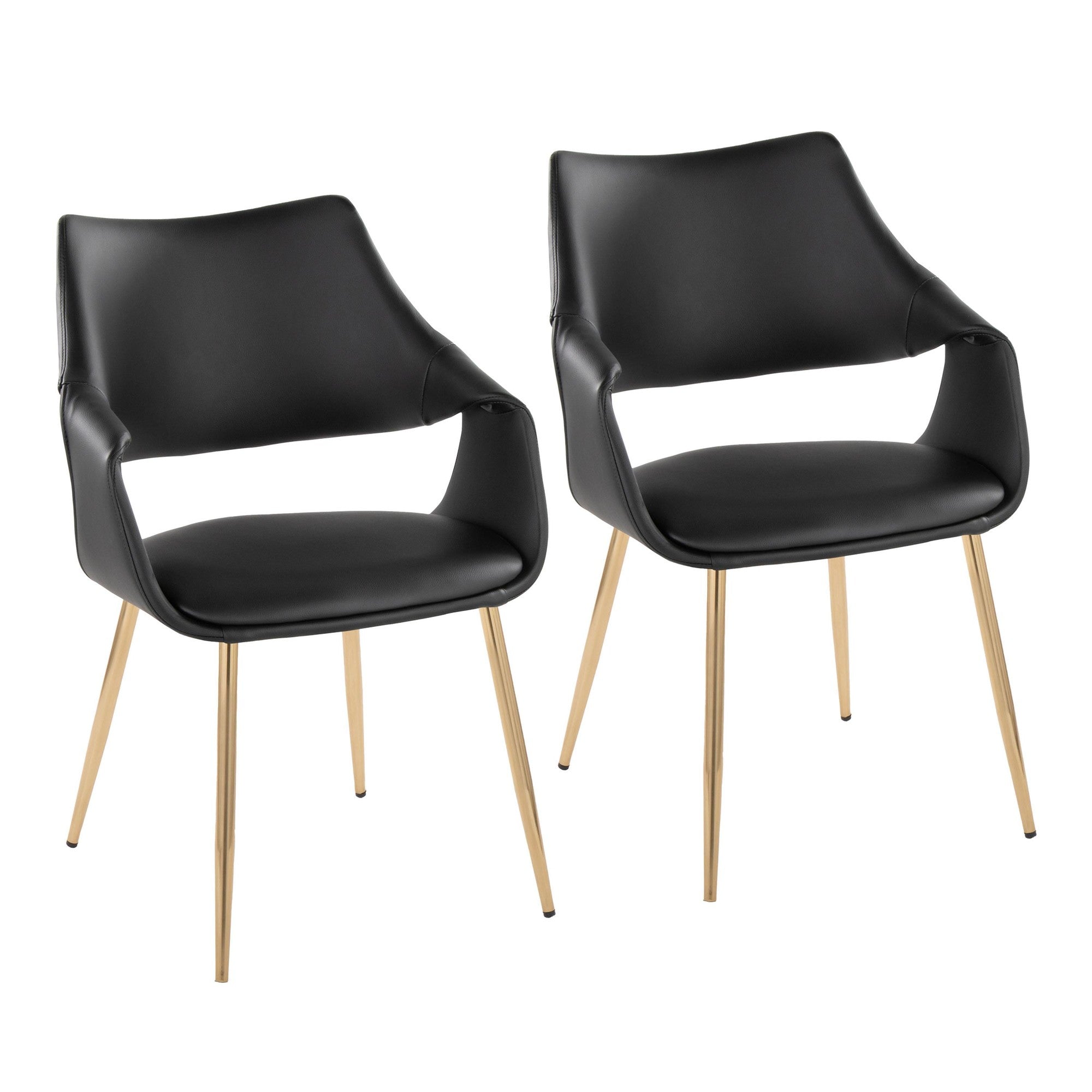 Curvo High Back Upholstered Chair - Set of 2 - Gold Metal, Black PU