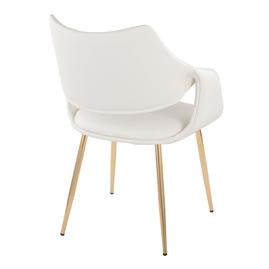 Curvo High Back Upholstered Chair - Set of 2 - Gold Metal, White PU