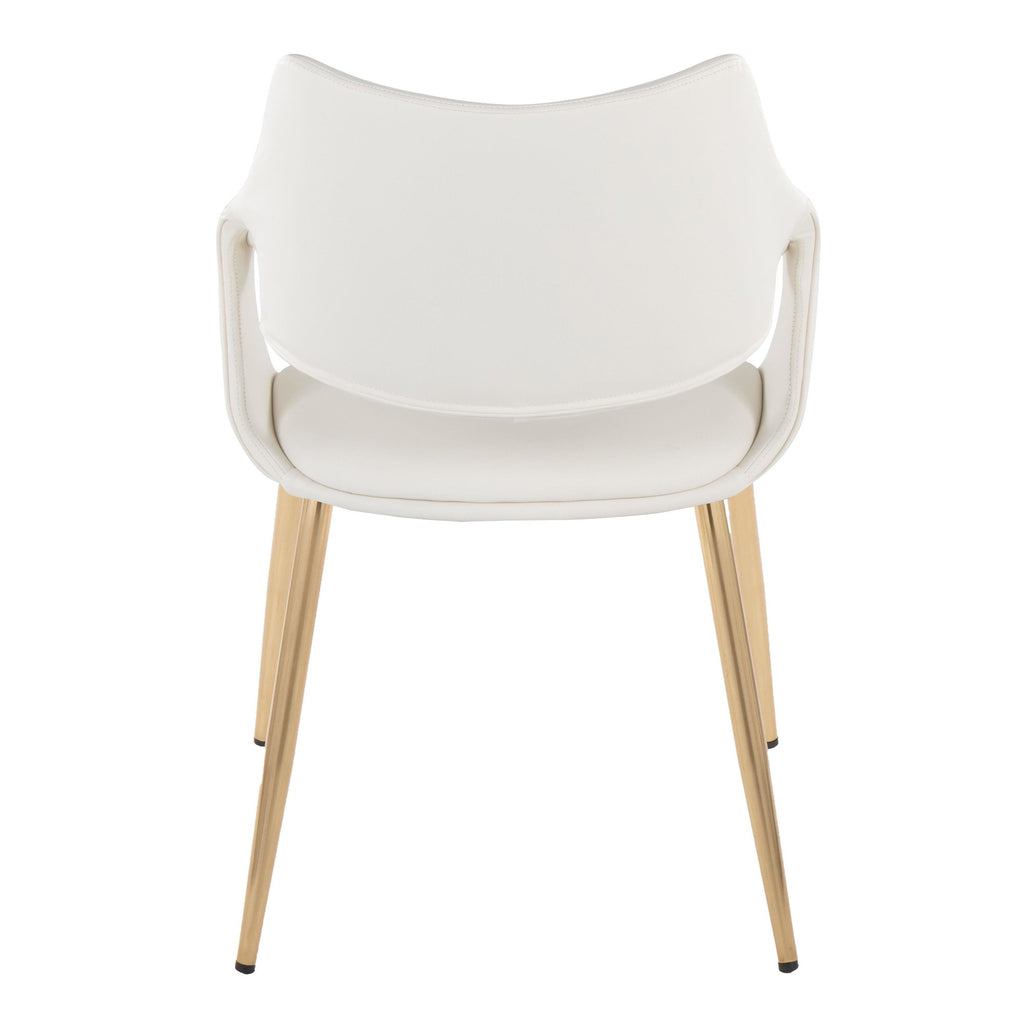Curvo High Back Upholstered Chair - Set of 2 - Gold Metal, White PU