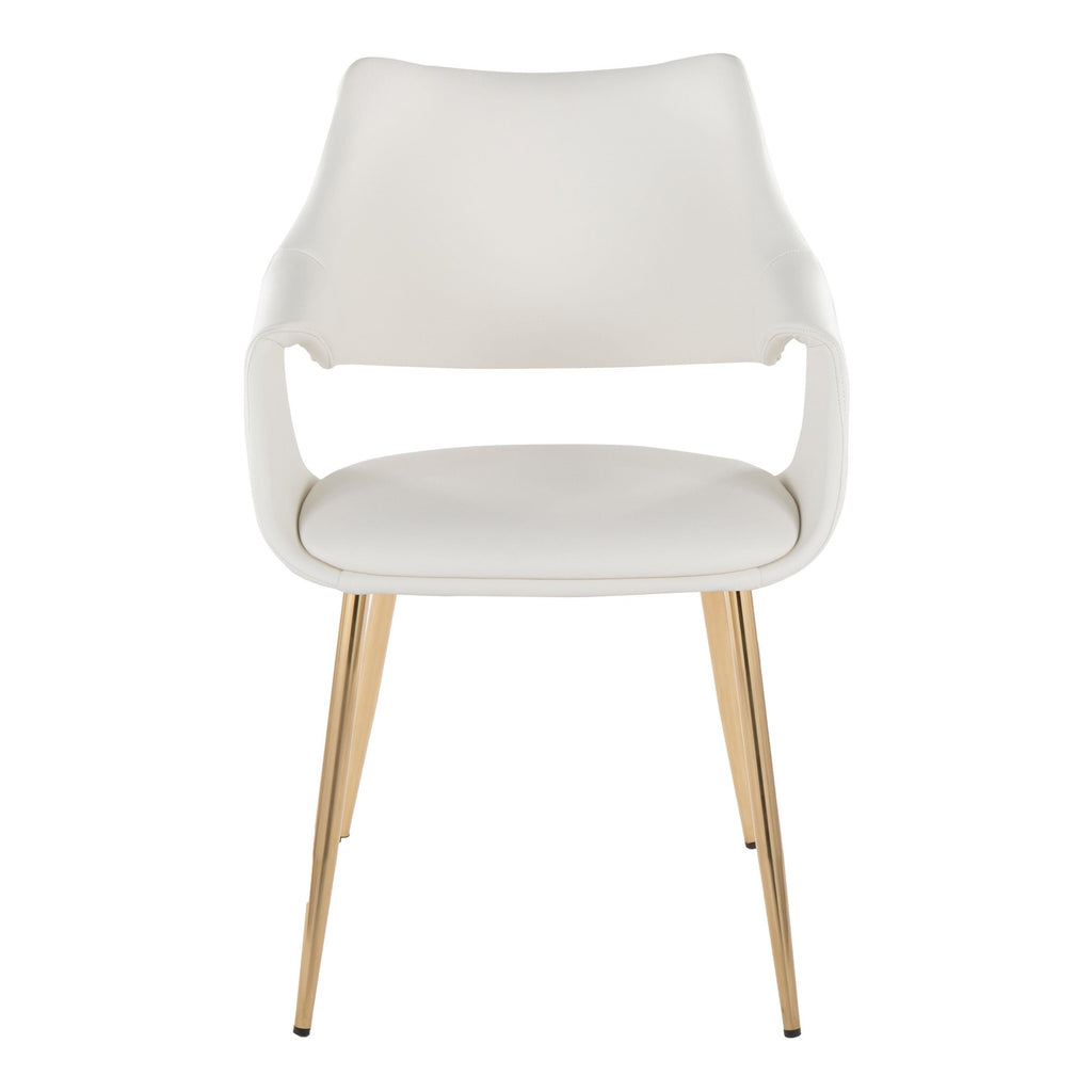 Curvo High Back Upholstered Chair - Set of 2 - Gold Metal, White PU