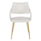 Curvo High Back Upholstered Chair - Set of 2 - Gold Metal, White PU