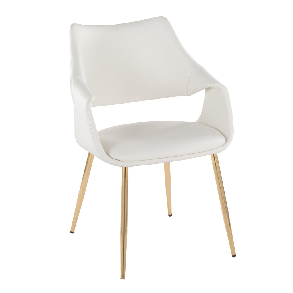 Curvo High Back Upholstered Chair - Set of 2 - Gold Metal, White PU