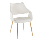 Curvo High Back Upholstered Chair - Set of 2 - Gold Metal, White PU