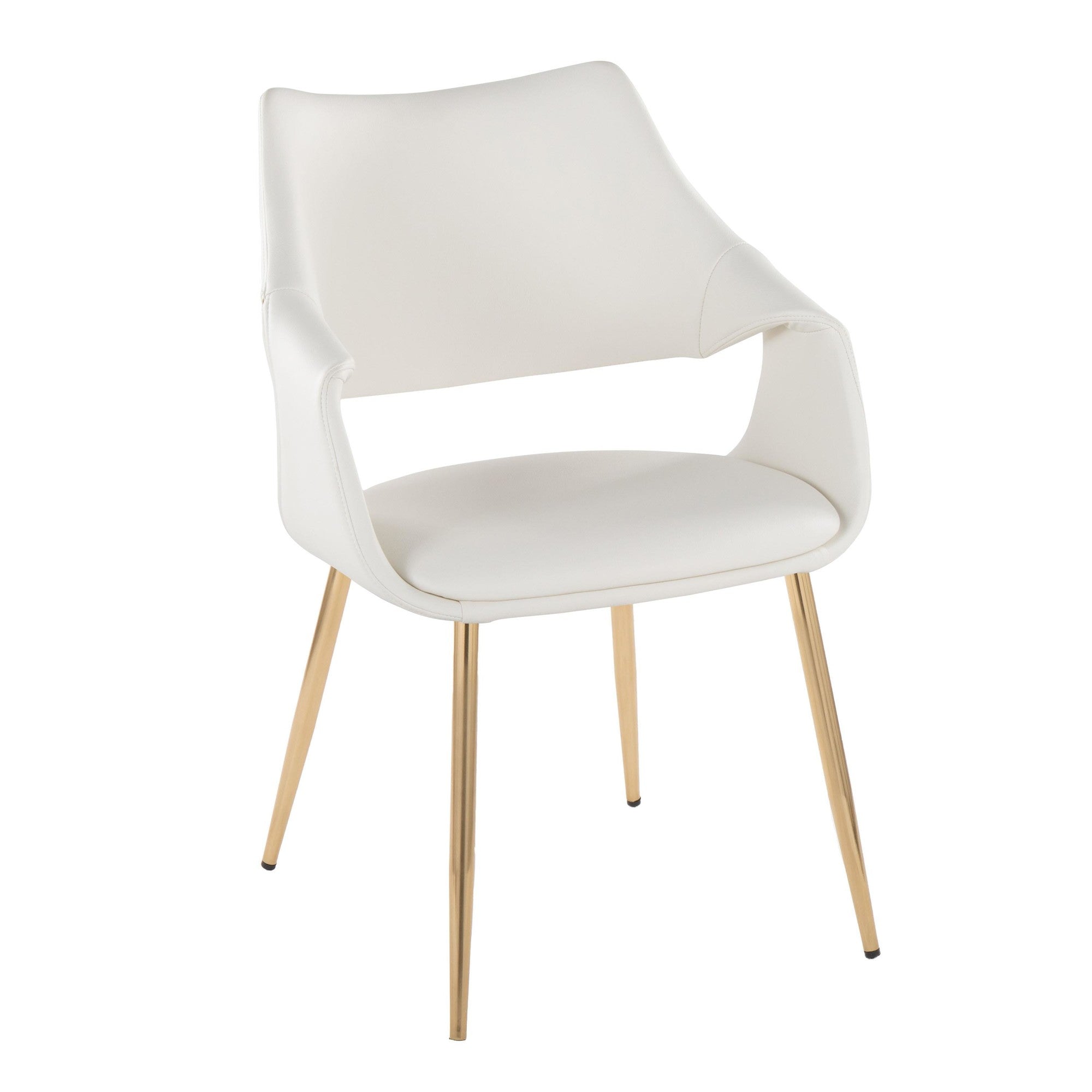 Curvo High Back Upholstered Chair - Set of 2 - Gold Metal, White PU