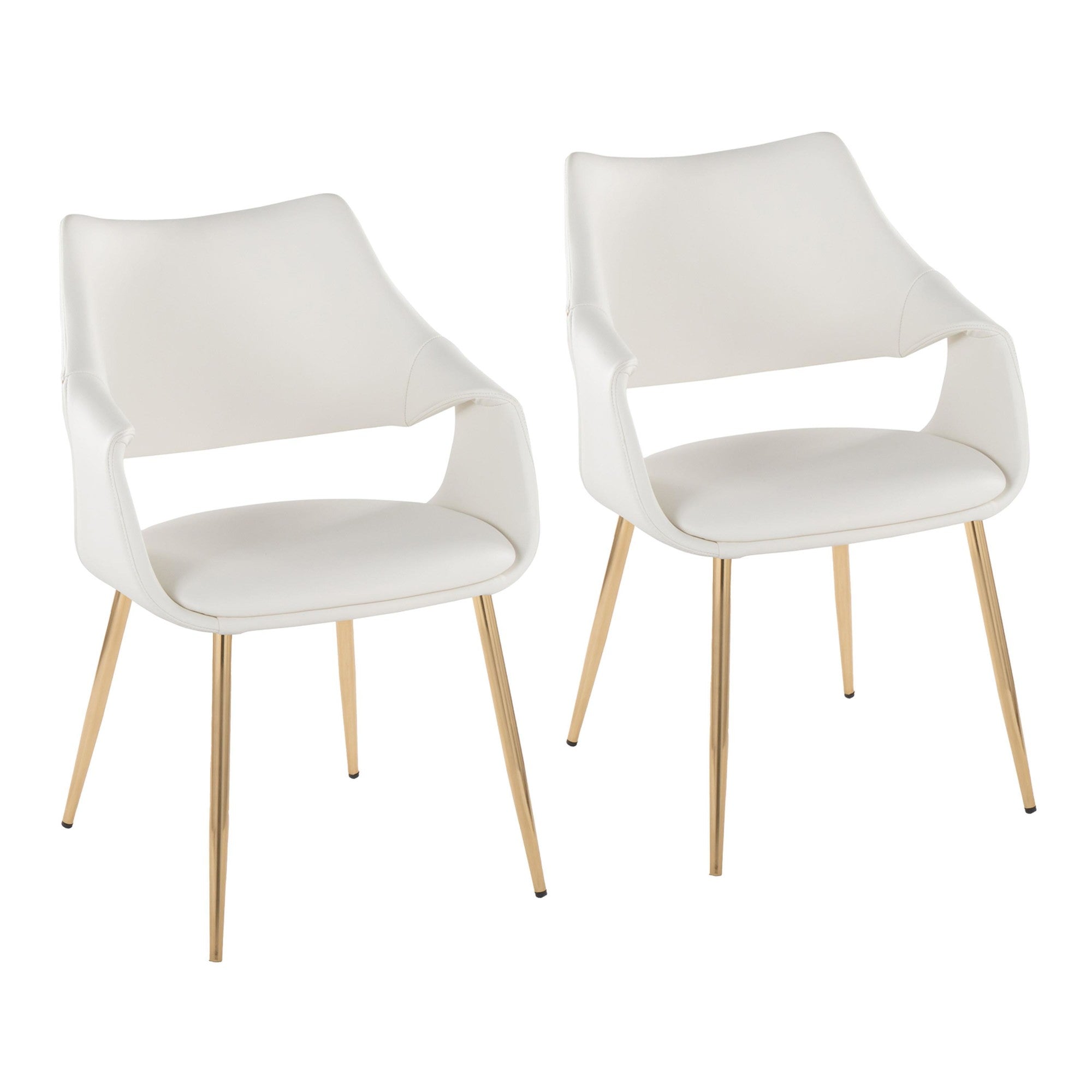 Curvo High Back Upholstered Chair - Set of 2 - Gold Metal, White PU