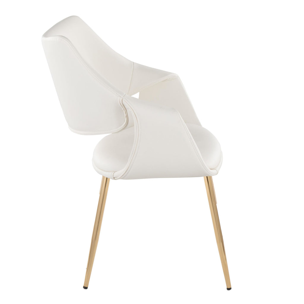 Curvo High Back Upholstered Chair - Set of 2 - Gold Metal, White PU