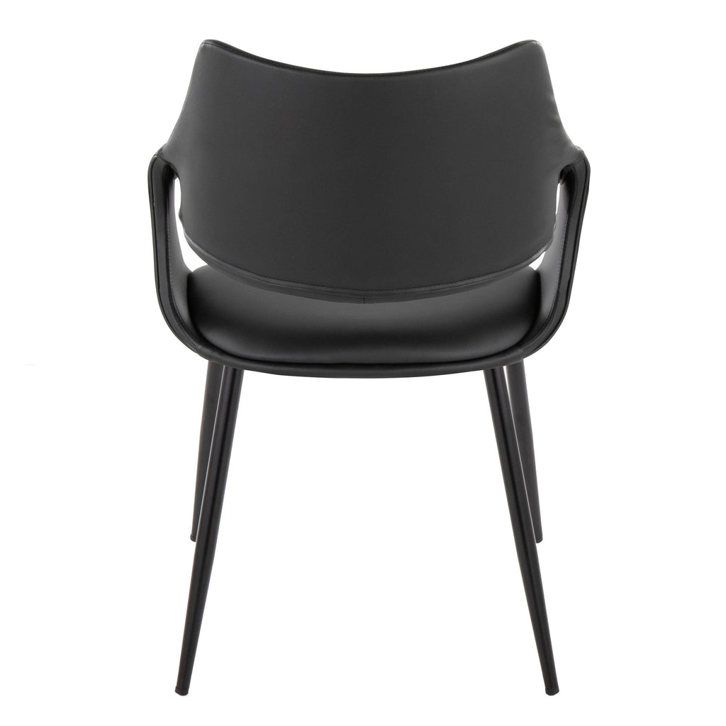Curvo High Back Upholstered Chair - Set of 2 - Black Metal, Black PU