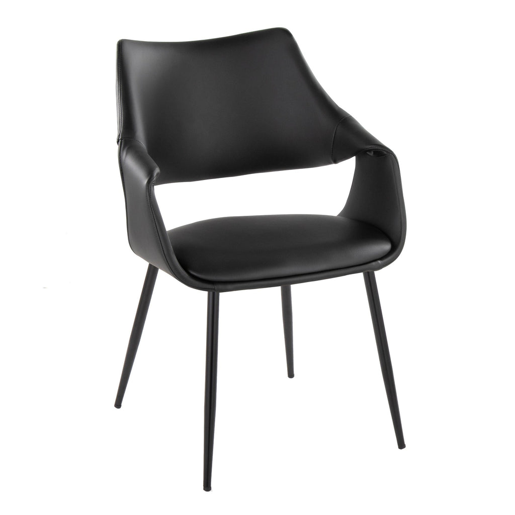 Curvo High Back Upholstered Chair - Set of 2 - Black Metal, Black PU