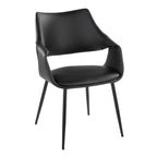 Curvo High Back Upholstered Chair - Set of 2 - Black Metal, Black PU