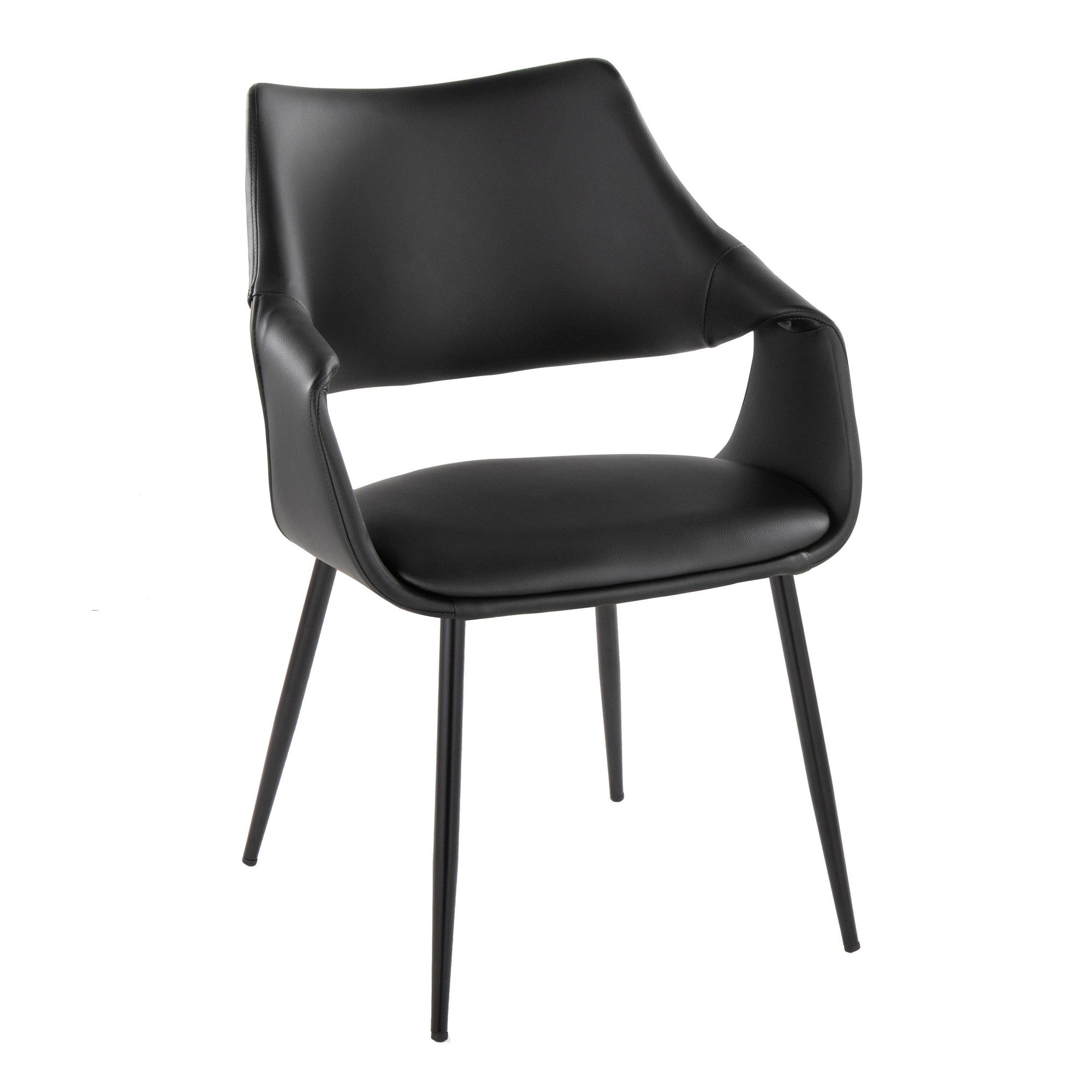 Curvo High Back Upholstered Chair - Set of 2 - Black Metal, Black PU