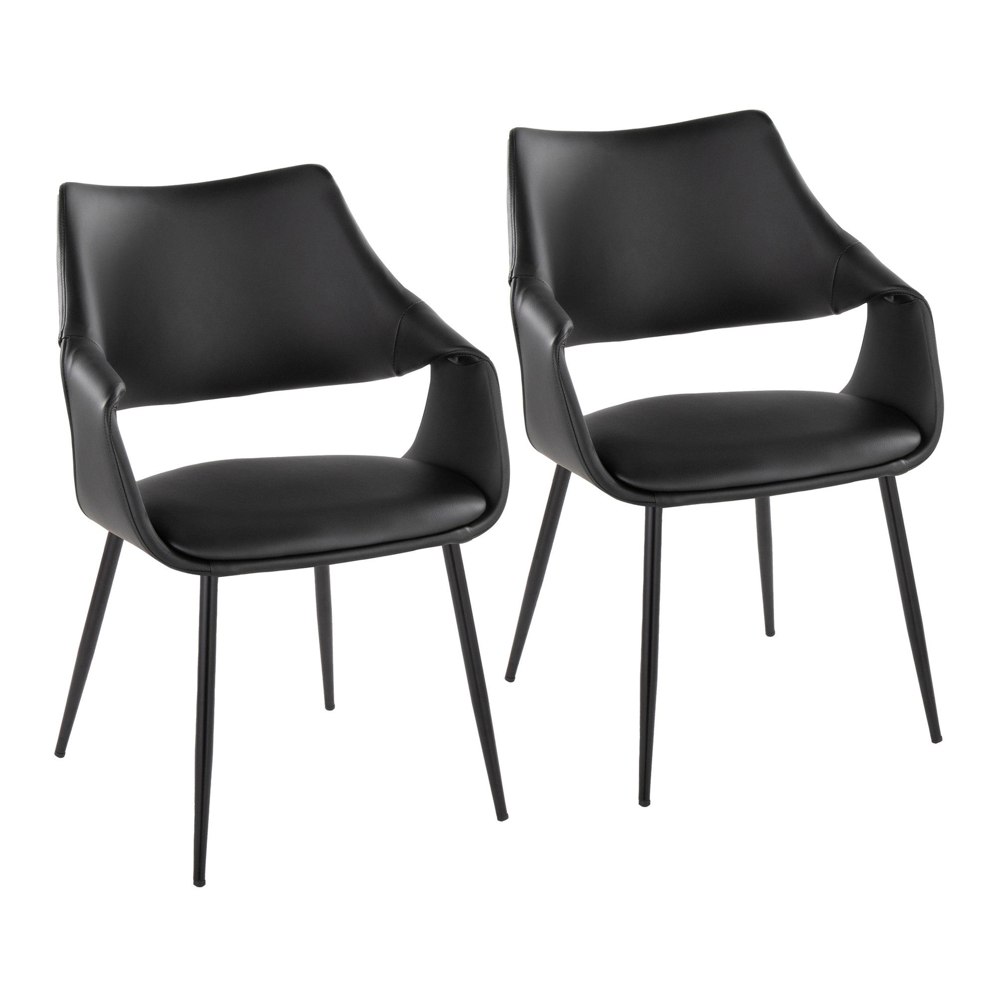 Curvo High Back Upholstered Chair - Set of 2 - Black Metal, Black PU