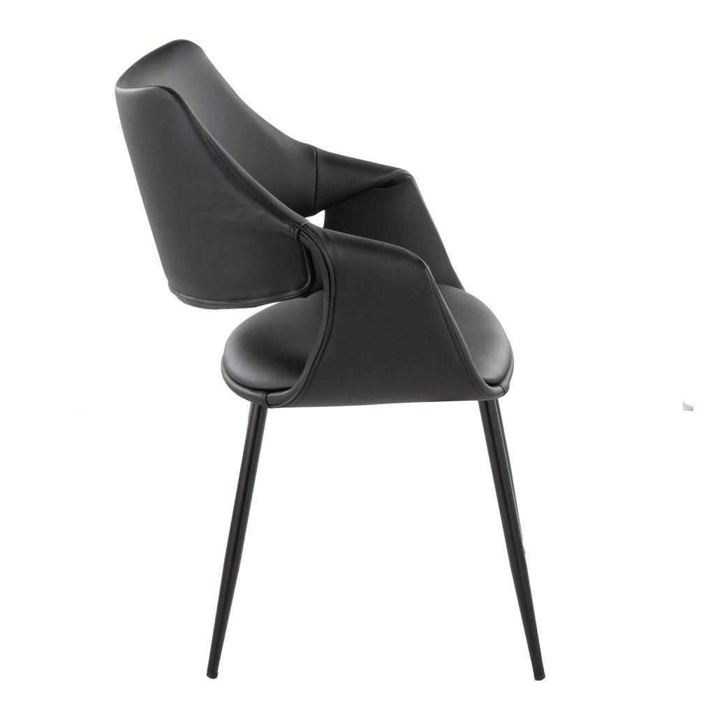 Curvo High Back Upholstered Chair - Set of 2 - Black Metal, Black PU