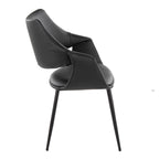 Curvo High Back Upholstered Chair - Set of 2 - Black Metal, Black PU