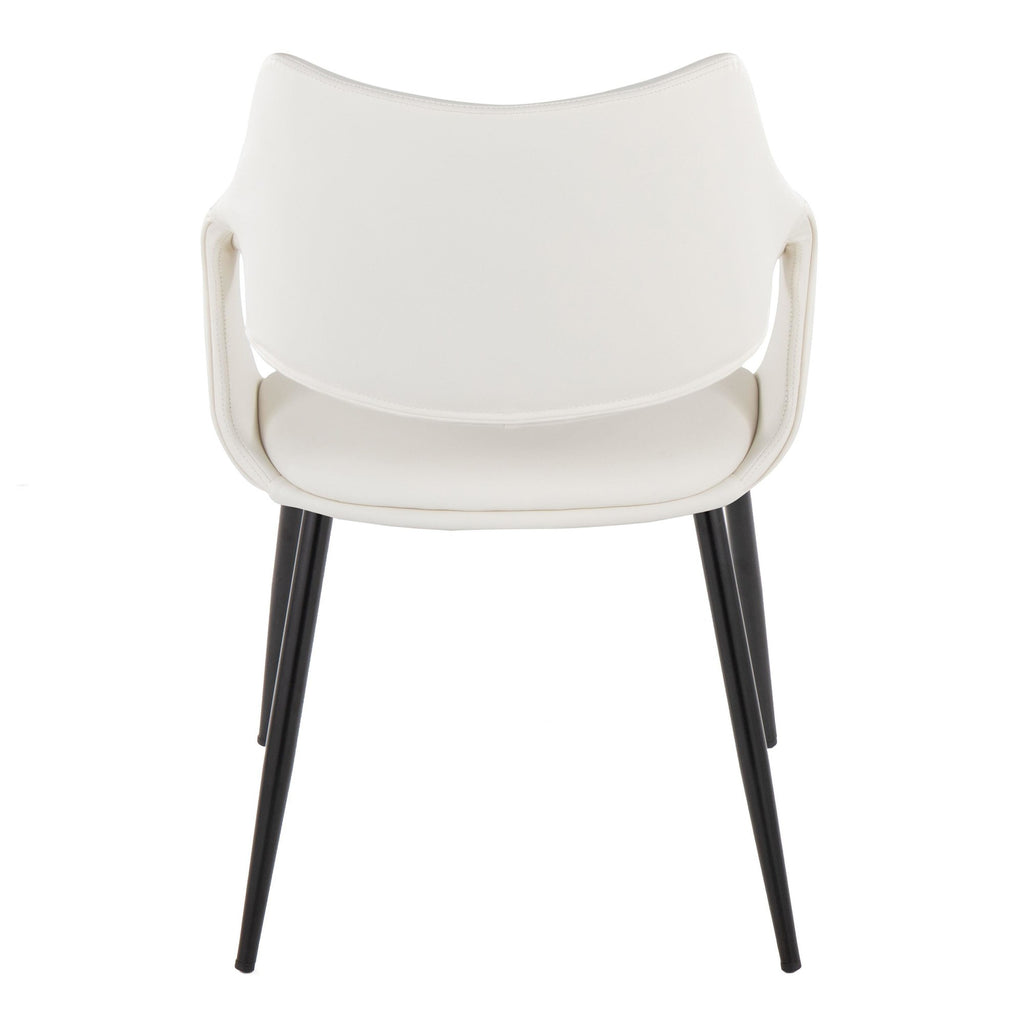Curvo High Back Upholstered Chair - Set of 2 - Black Metal, White PU
