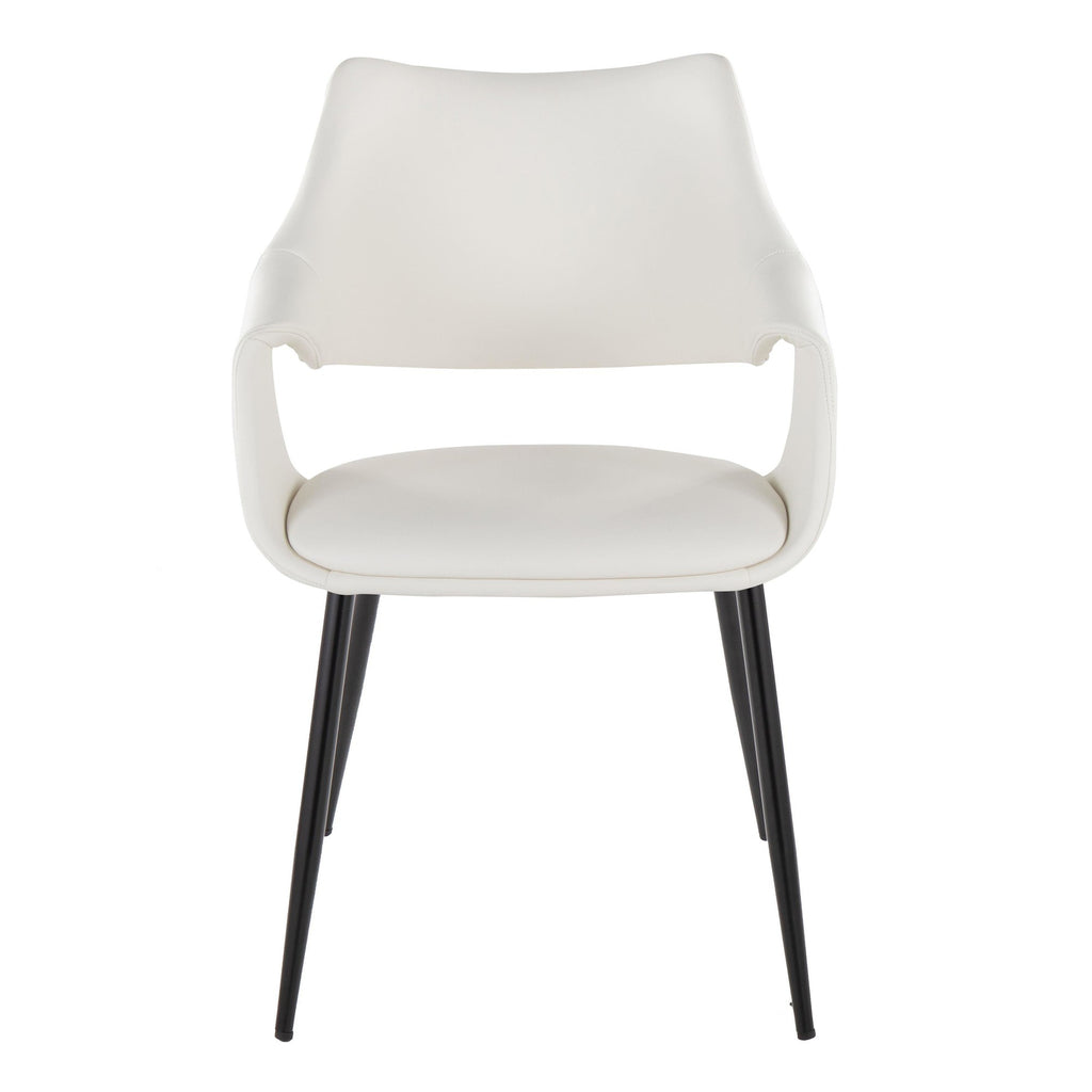 Curvo High Back Upholstered Chair - Set of 2 - Black Metal, White PU