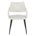 Curvo High Back Upholstered Chair - Set of 2 - Black Metal, White PU