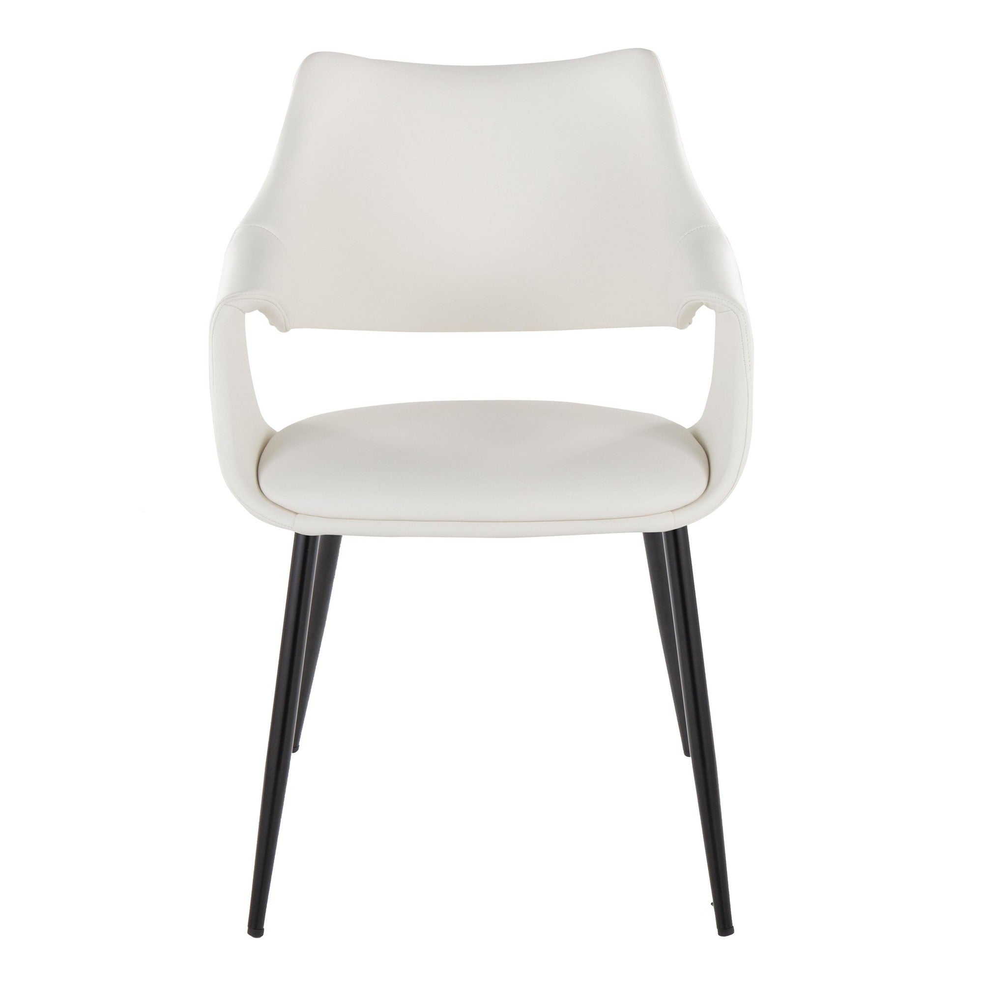 Curvo High Back Upholstered Chair - Set of 2 - Black Metal, White PU