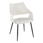 Curvo High Back Upholstered Chair - Set of 2 - Black Metal, White PU